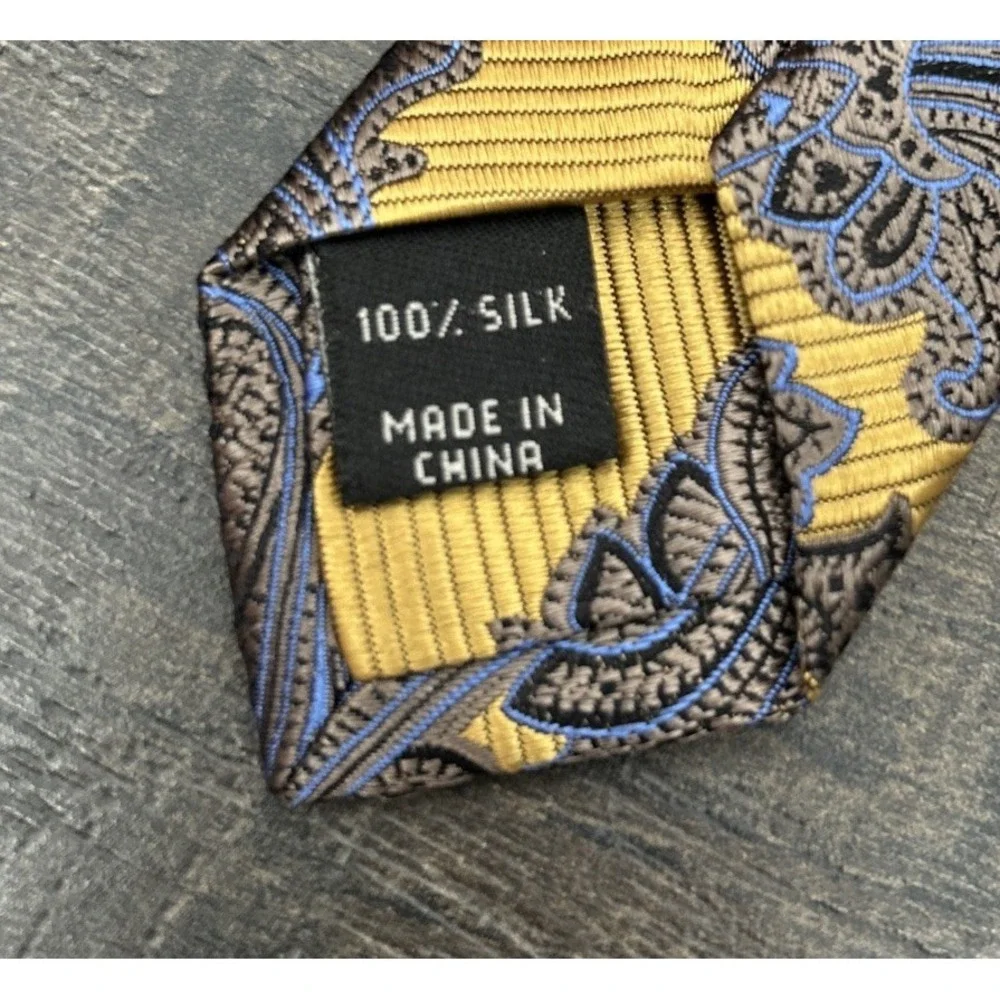 JOS. A. BANK Signature Gold Silk Necktie PAISLEY FLORAL Yellow/Blue NWT